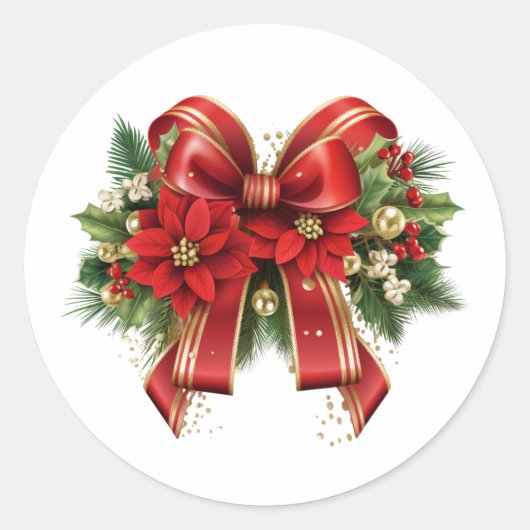 Feestelijke rode en gouden kerstboog ronde sticker (Voorkant)