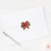 Feestelijke rode en gouden kerstboog ronde sticker (Envelop)