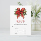 Feestelijke rode en gouden kerstboog RSVP kaartje (Staand voorkant)