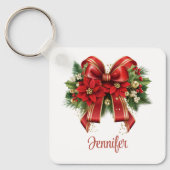 Feestelijke rode en gouden kerstboog sleutelhanger (Voorkant)