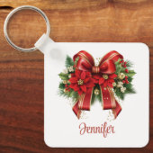 Feestelijke rode en gouden kerstboog sleutelhanger (Voorkant)