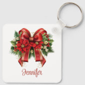 Feestelijke rode en gouden kerstboog sleutelhanger (Achterkant)