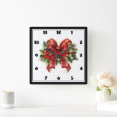 Feestelijke rode en gouden kerstboog vierkante klok (Huis)