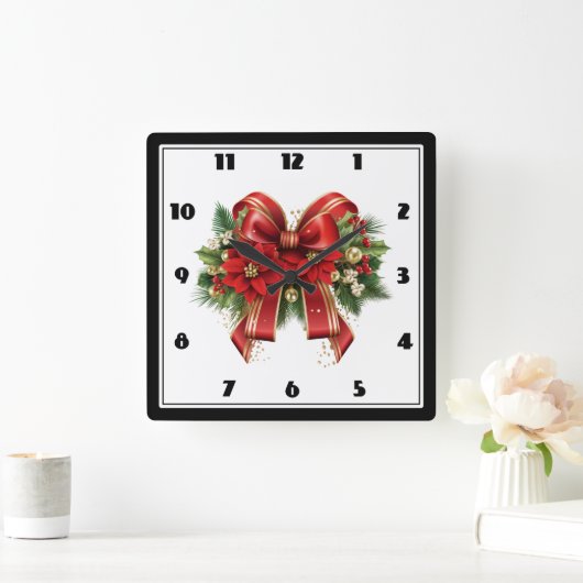 Feestelijke rode en gouden kerstboog vierkante klok (Huis)