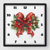 Feestelijke rode en gouden kerstboog vierkante klok (Voorkant)