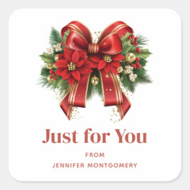 Feestelijke rode en gouden kerstboog vierkante sticker