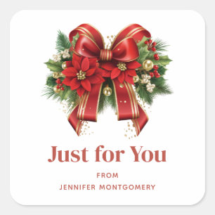 Feestelijke rode en gouden kerstboog vierkante sticker