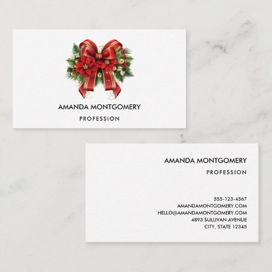 Feestelijke rode en gouden kerstboog visitekaartje (Voorkant / Achterkant)