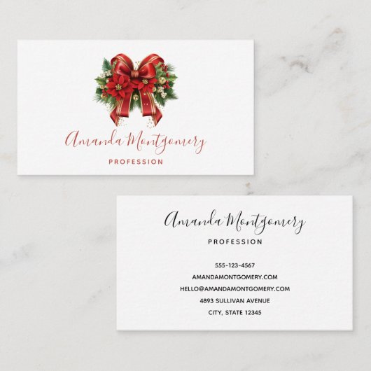 Feestelijke rode en gouden kerstboog visitekaartje (Voorkant / Achterkant)