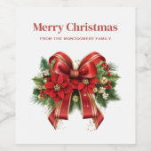 Feestelijke rode en gouden kerstboog wijn etiket (Enkel label)
