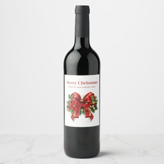 Feestelijke rode en gouden kerstboog wijn etiket