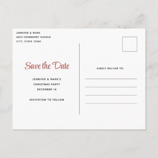 Feestelijke Rode en Gouden Kerstmis Boog Save the  Uitnodiging Briefkaart (Achterkant)