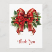 Feestelijke Rode en Gouden Kerstmis Bow Dank U Briefkaart (Voorkant)