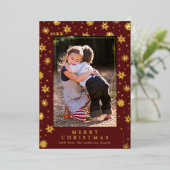 Feestelijke Rode en Gouden Klassieke Stijl Kerstfo Folie Feestdagenkaart (Staand Voorkant)