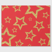 Feestelijke rode en gouden ster cadeaupapier (Vlak)