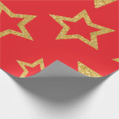 Feestelijke rode en gouden ster cadeaupapier (Hoek)