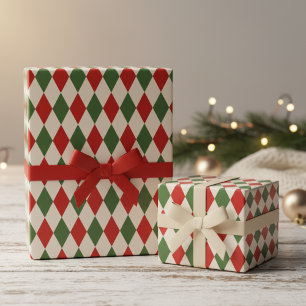 Feestelijke Rode en Groene Argyle Ruit Xmas Cadeaupapier