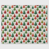 Feestelijke Rode en Groene Bomen Cadeaupapier (Vlak)