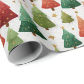 Feestelijke Rode en Groene Bomen Cadeaupapier (Rol Hoek)
