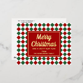 Feestelijke rode en groene cheques Christmas Gold Folie Feestdagen Briefkaart