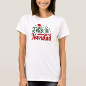 Feestelijke rode en groene Feliz Navidad T-shirt (Voorkant)