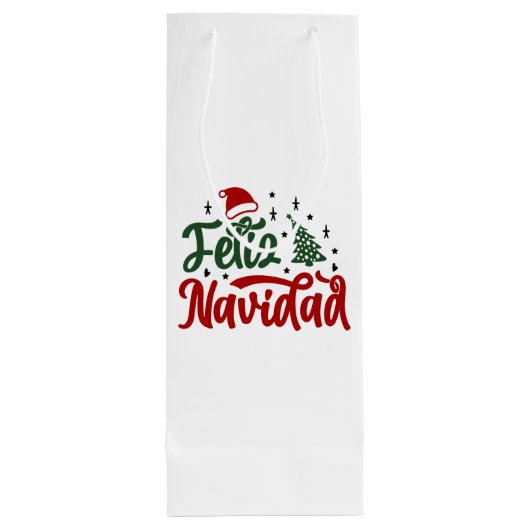 Feestelijke rode en groene Feliz Navidad Wijn Cadeautas (Achterkant)
