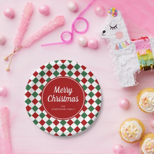 Feestelijke rode en groene gecontroleerde kerst papieren bordje (Feest)