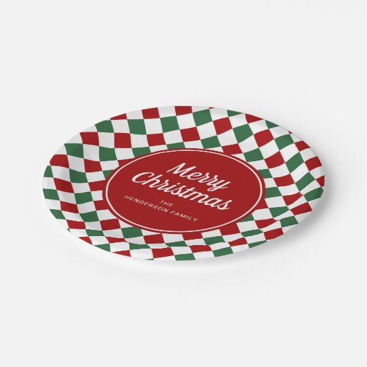 Feestelijke rode en groene gecontroleerde kerst papieren bordje (Gekanteld)