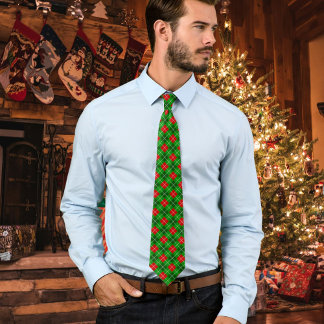 Feestelijke Rode en Groene Kerst Argyle Patroon Stropdas