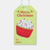 Feestelijke rode en groene kerst Cupcake Cadeaulabel (Voorkant)