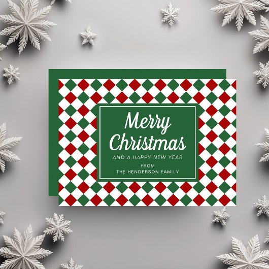 Feestelijke rode en groene kerstcheque feestdagenkaart