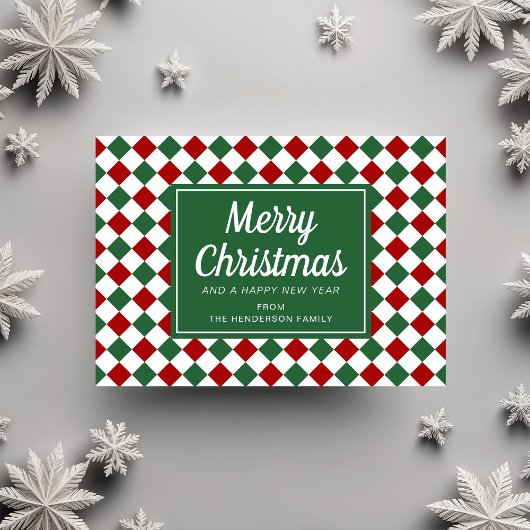 Feestelijke rode en groene kerstcheque feestdagenkaart