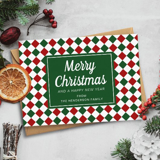 Feestelijke rode en groene kerstcheque feestdagenkaart