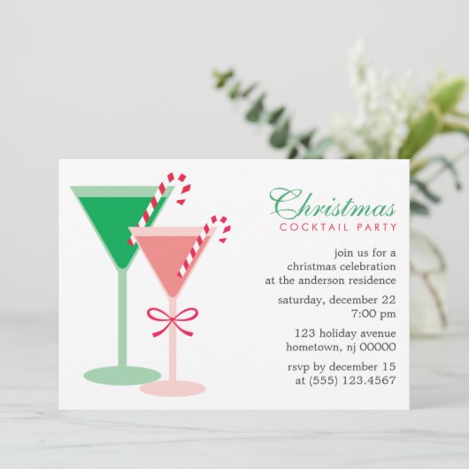 Feestelijke rode en groene kerstcocktail kaart (Staand voorkant)
