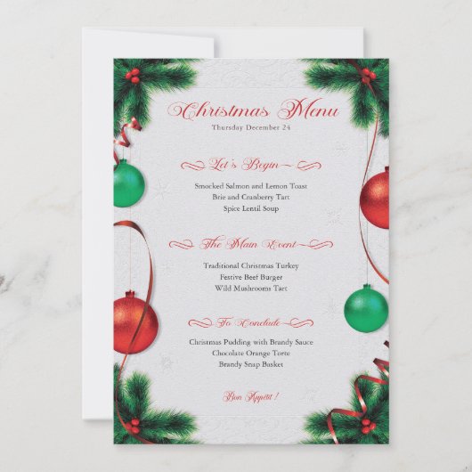 Feestelijke rode en groene kerstdiner menu kaart (Voorkant)