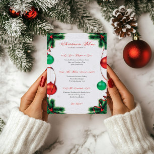 Feestelijke rode en groene kerstdiner menu kaart