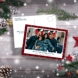 Feestelijke rode en groene kerstgroeten met foto feestdagenkaart