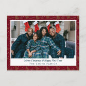 Feestelijke rode en groene kerstgroeten met foto feestdagenkaart (Voorkant)