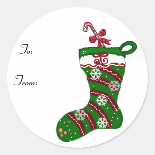 Feestelijke rode en groene kous ronde sticker