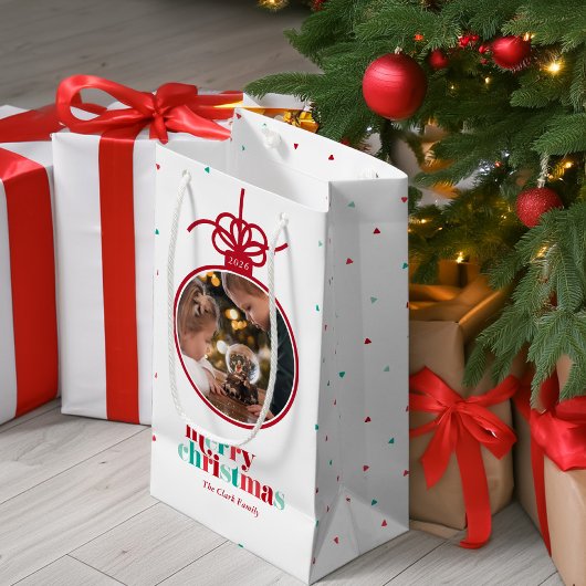 Feestelijke rode en groene letters Ornament Foto Klein Cadeauzakje