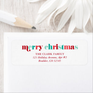 Feestelijke rode en groene letters "Vrolijk kerstf Etiket