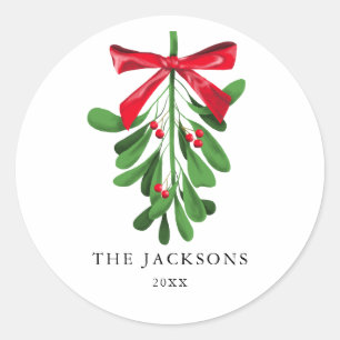 Feestelijke Rode en Groene Mistletoe Vakantie Ronde Sticker