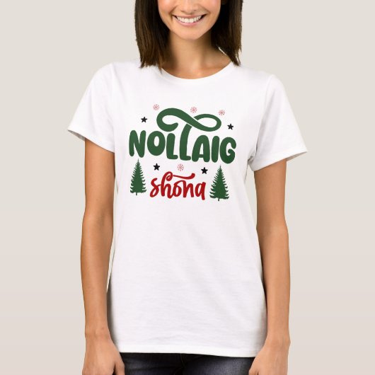 Feestelijke rode en groene Nollaig Shona T-shirt (Voorkant)