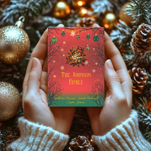 Feestelijke Rode en Groene Ornamenten, kerstkaart Kaart