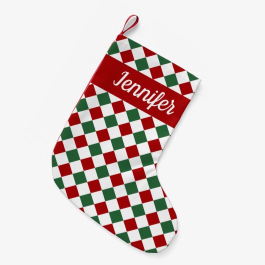 Feestelijke Rode En Groene Ruitjes Script Naam Kleine Kerstsok (Voorkant (Hangend))