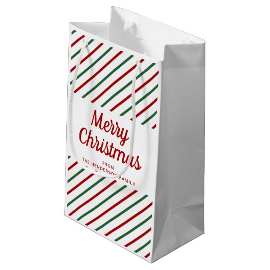 Feestelijke rode en groene strepen Kerstmis Klein Cadeauzakje (Achterkant Gekanteld)