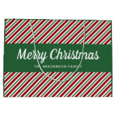 Feestelijke rode en groene strepen Vrolijk Kerstfe Groot Cadeauzakje (Achterkant)