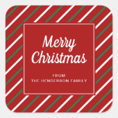 Feestelijke rode en groene strepen Vrolijk Kerstfe Vierkante Sticker (Voorkant)