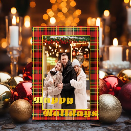 Feestelijke rode en groene Tartan 'Happy Holidays' Feestdagenkaart