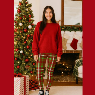 Feestelijke rode en groene tartan leggings